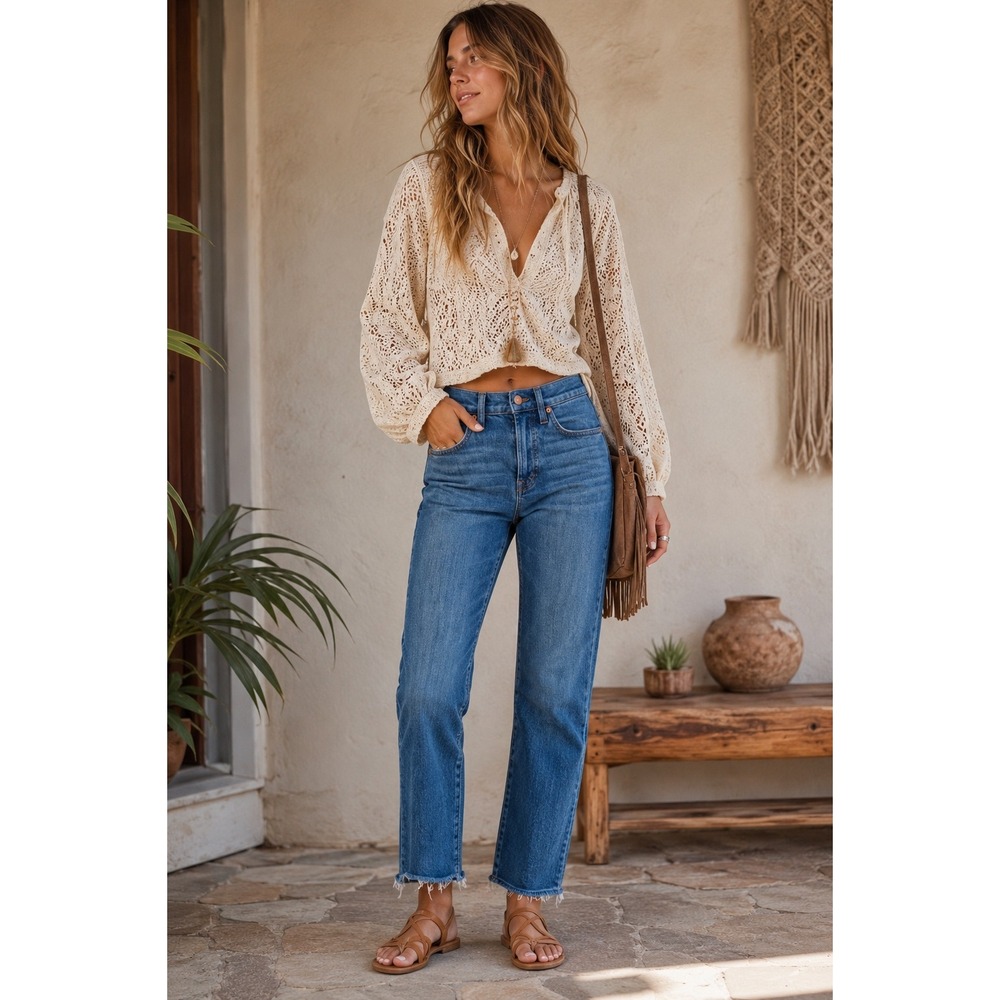 Madewell The Perfect Vintage Crop Jean High Rise Blue Size 24 Tapered Leg Denim
